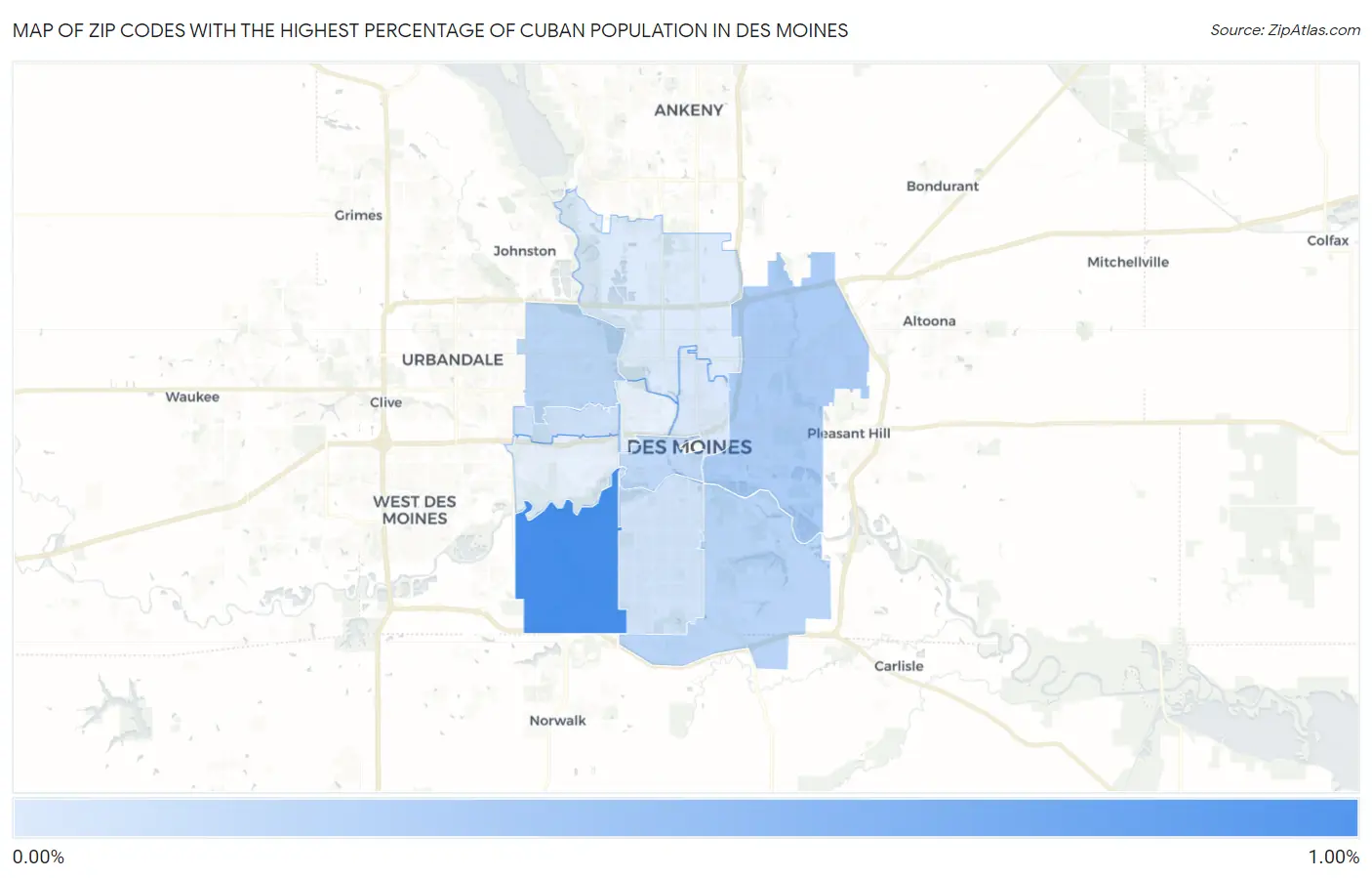Zip Codes with the Highest Percentage of Cuban Population in Des Moines Map