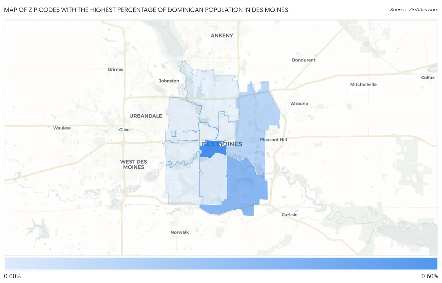 Zip Codes with the Highest Percentage of Dominican Population in Des Moines Map