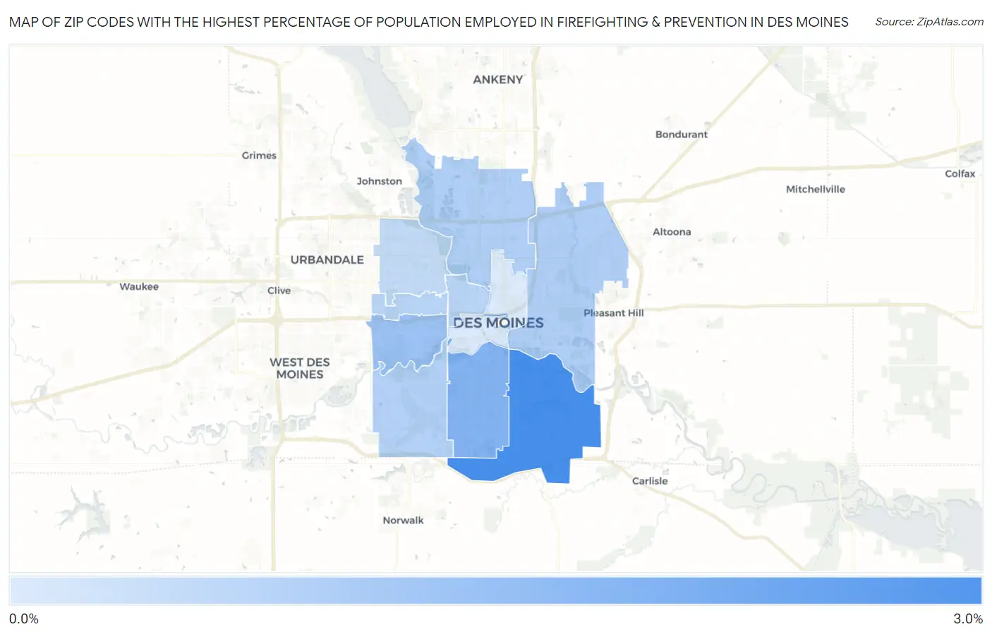 Zip Codes with the Highest Percentage of Population Employed in Firefighting & Prevention in Des Moines Map