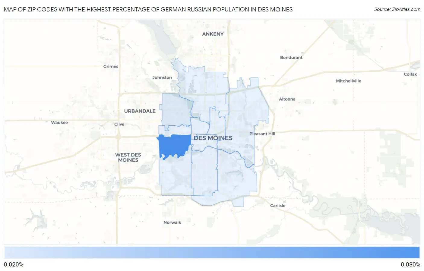 Zip Codes with the Highest Percentage of German Russian Population in Des Moines Map