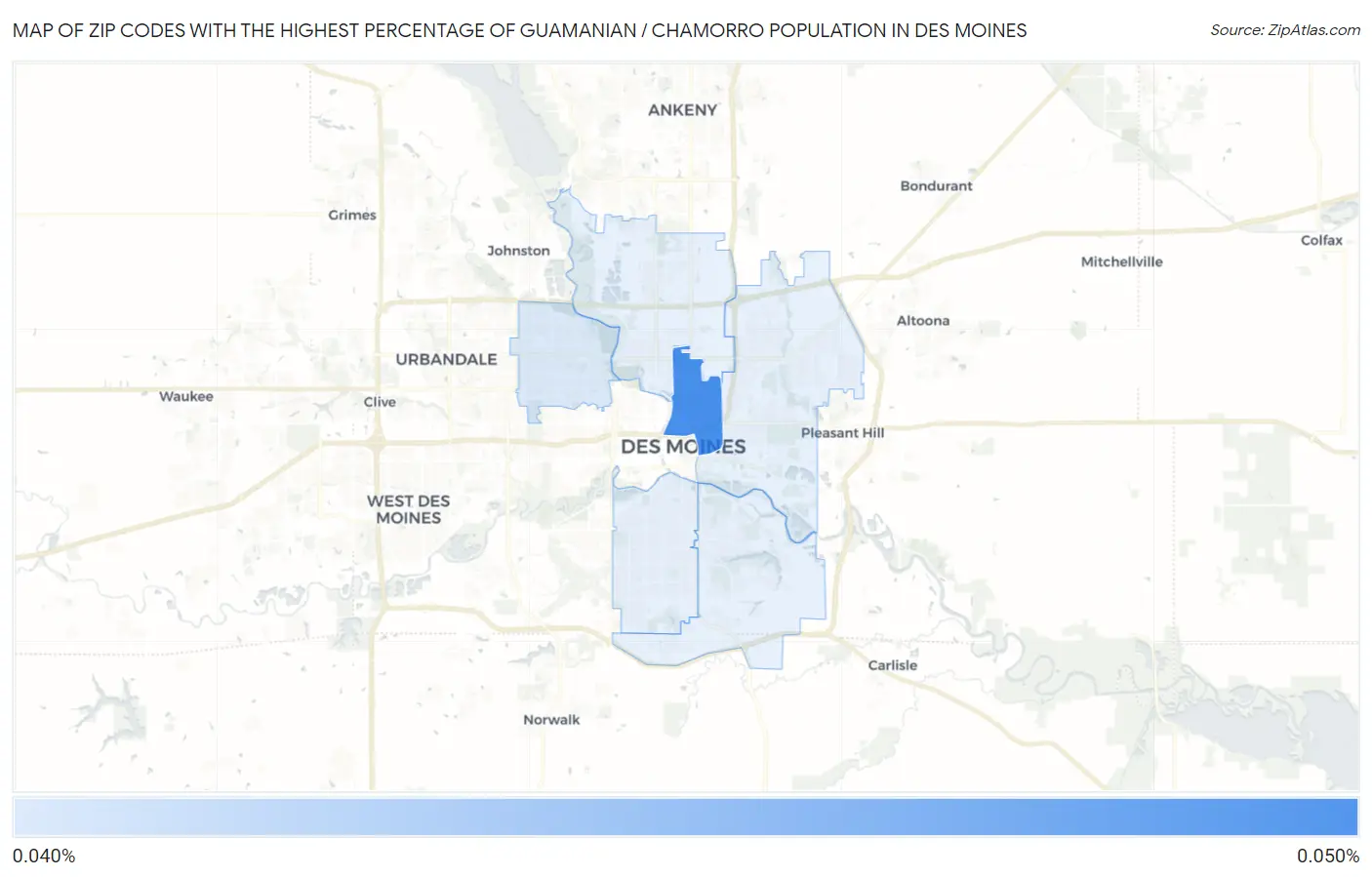 Zip Codes with the Highest Percentage of Guamanian / Chamorro Population in Des Moines Map