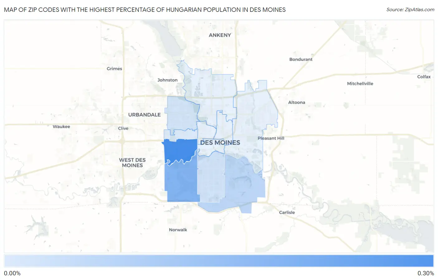 Zip Codes with the Highest Percentage of Hungarian Population in Des Moines Map