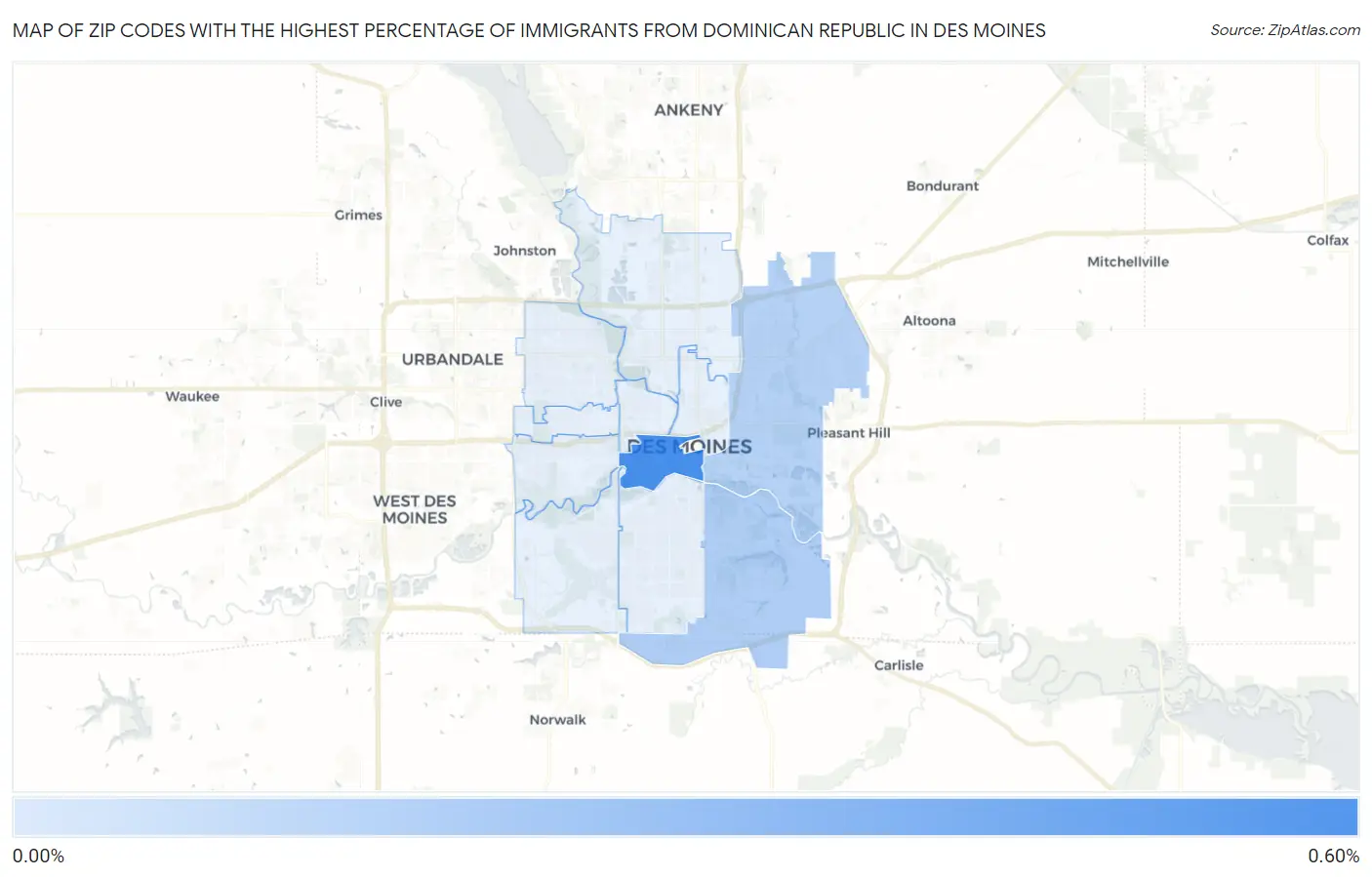 Zip Codes with the Highest Percentage of Immigrants from Dominican Republic in Des Moines Map
