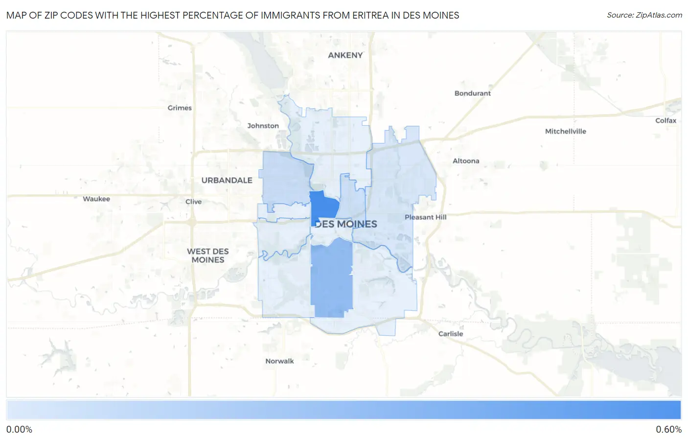 Zip Codes with the Highest Percentage of Immigrants from Eritrea in Des Moines Map