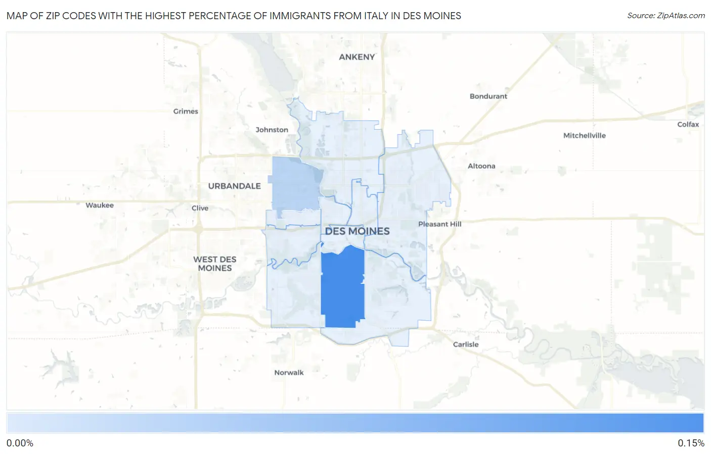 Zip Codes with the Highest Percentage of Immigrants from Italy in Des Moines Map