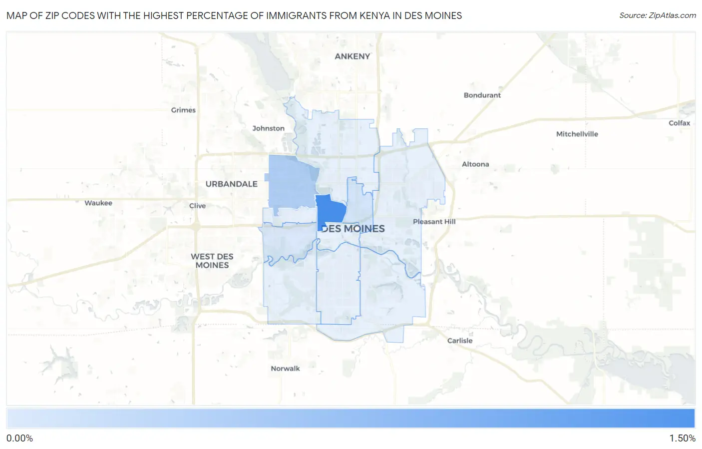 Zip Codes with the Highest Percentage of Immigrants from Kenya in Des Moines Map