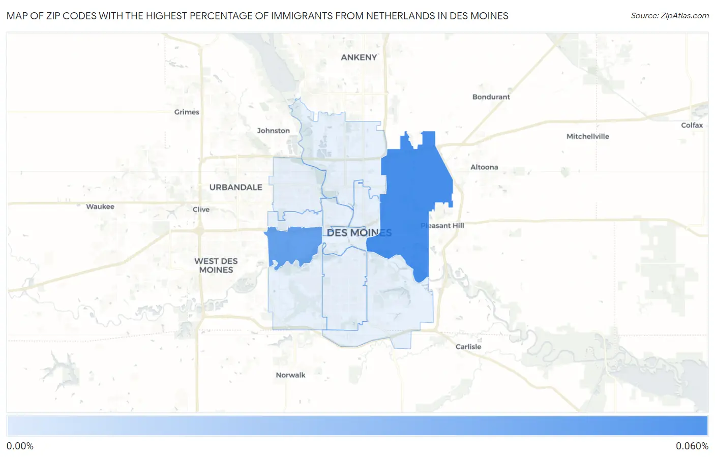 Zip Codes with the Highest Percentage of Immigrants from Netherlands in Des Moines Map