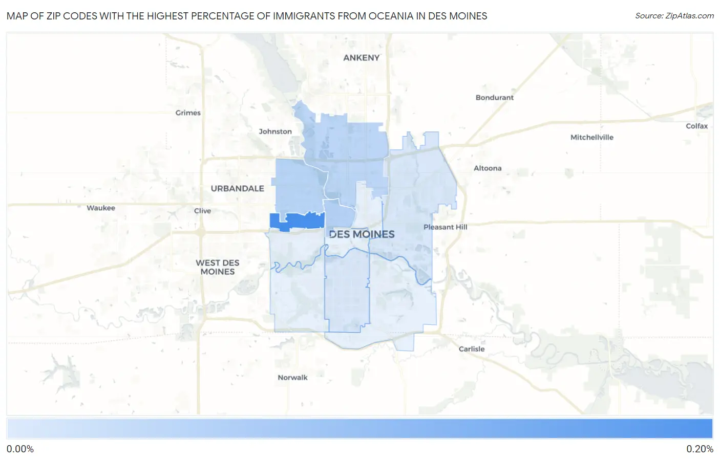Zip Codes with the Highest Percentage of Immigrants from Oceania in Des Moines Map