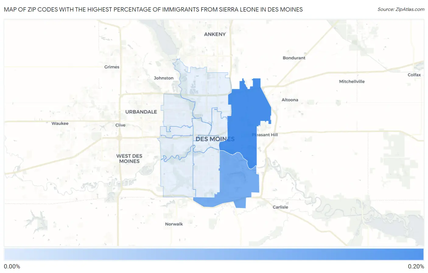 Zip Codes with the Highest Percentage of Immigrants from Sierra Leone in Des Moines Map