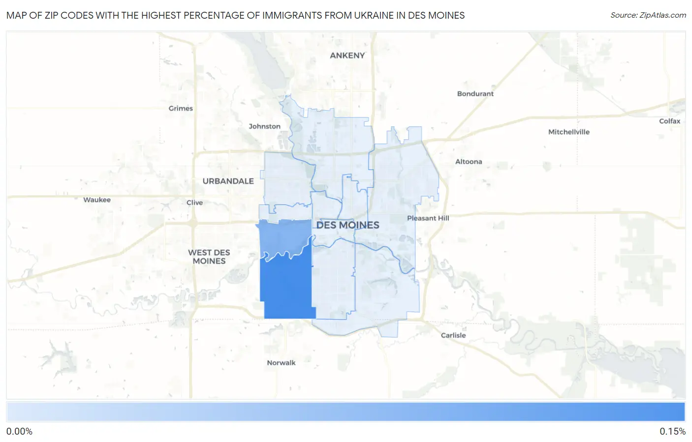 Zip Codes with the Highest Percentage of Immigrants from Ukraine in Des Moines Map