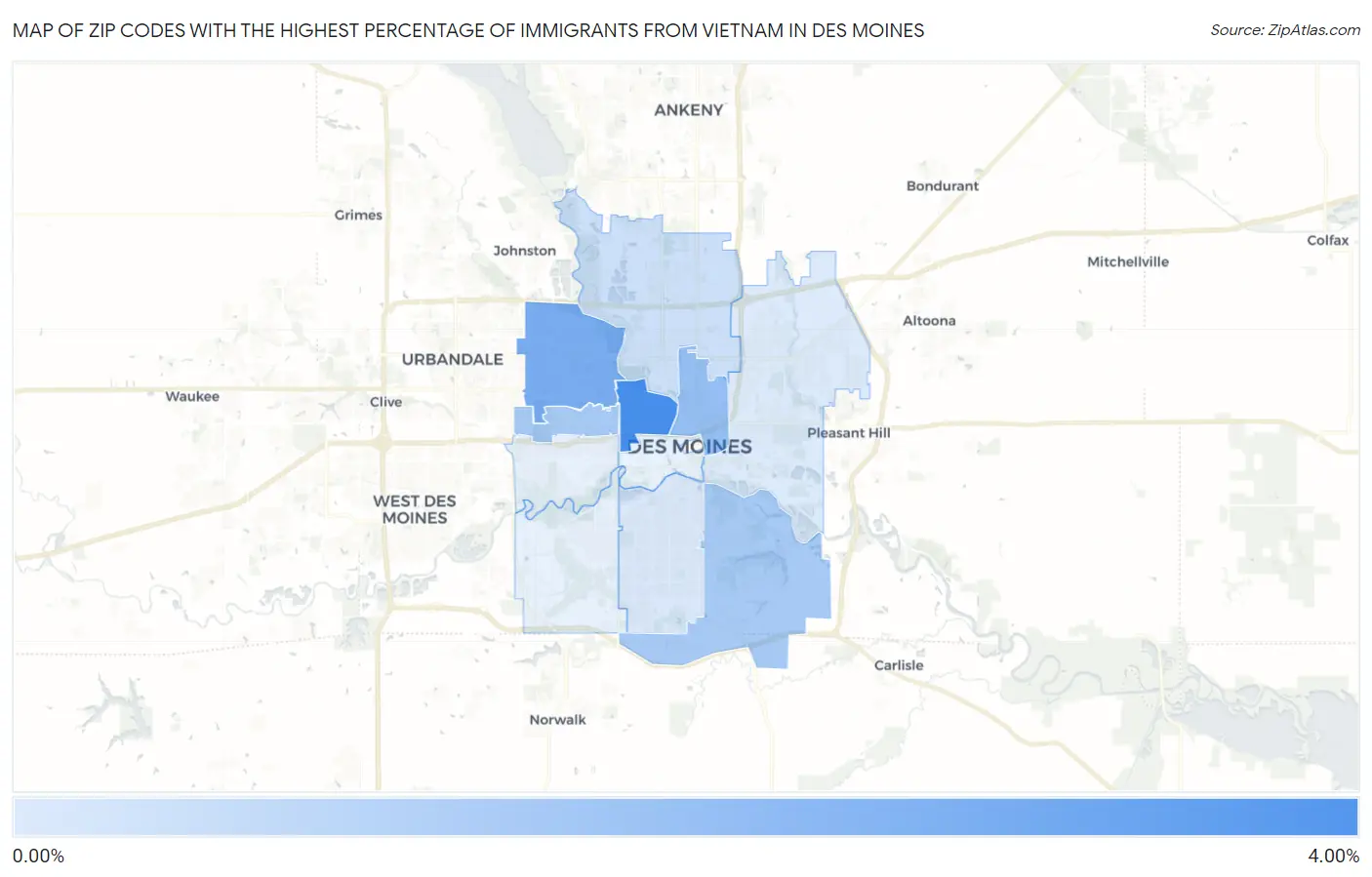 Zip Codes with the Highest Percentage of Immigrants from Vietnam in Des Moines Map