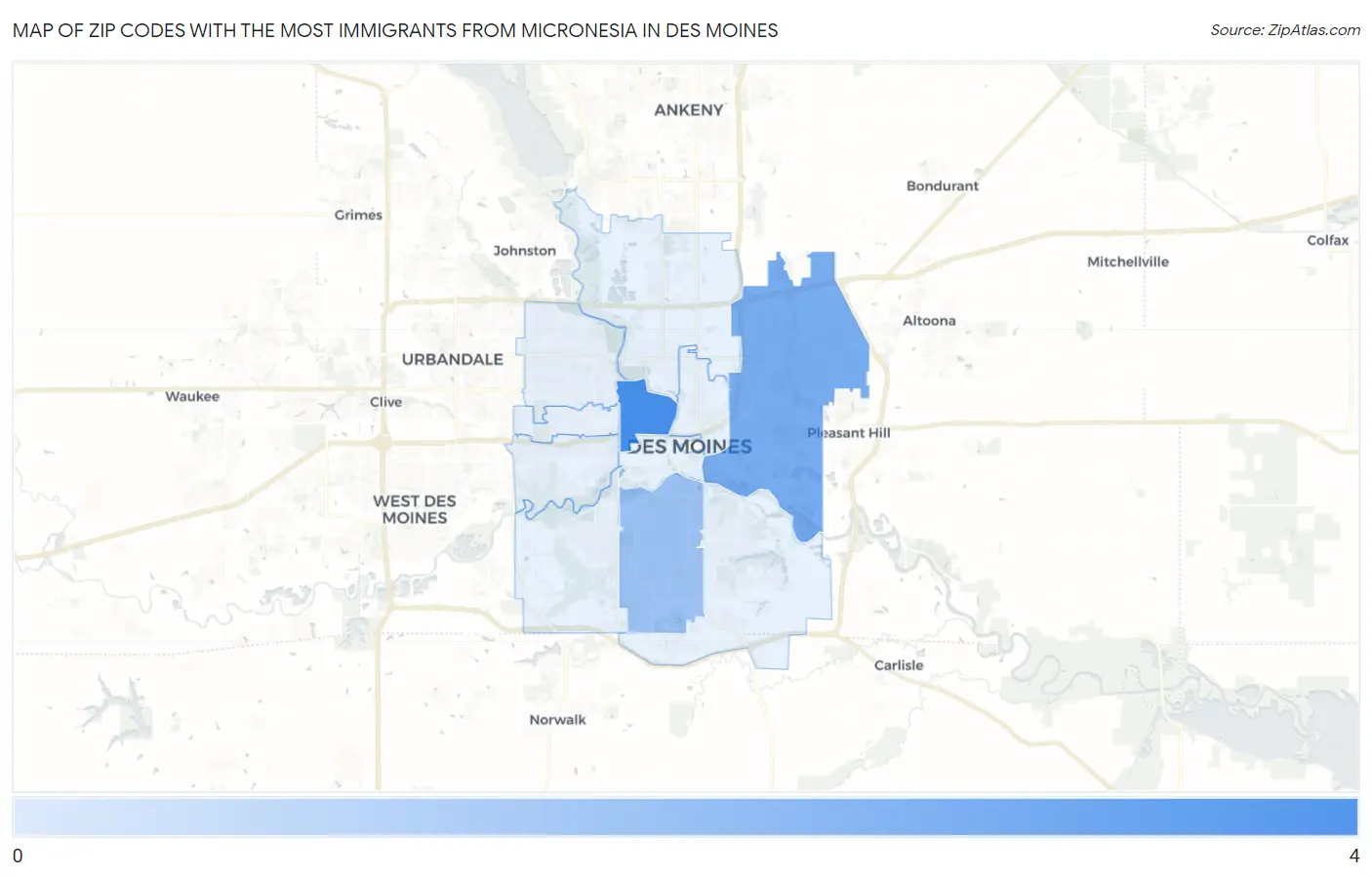 Zip Codes with the Most Immigrants from Micronesia in Des Moines Map