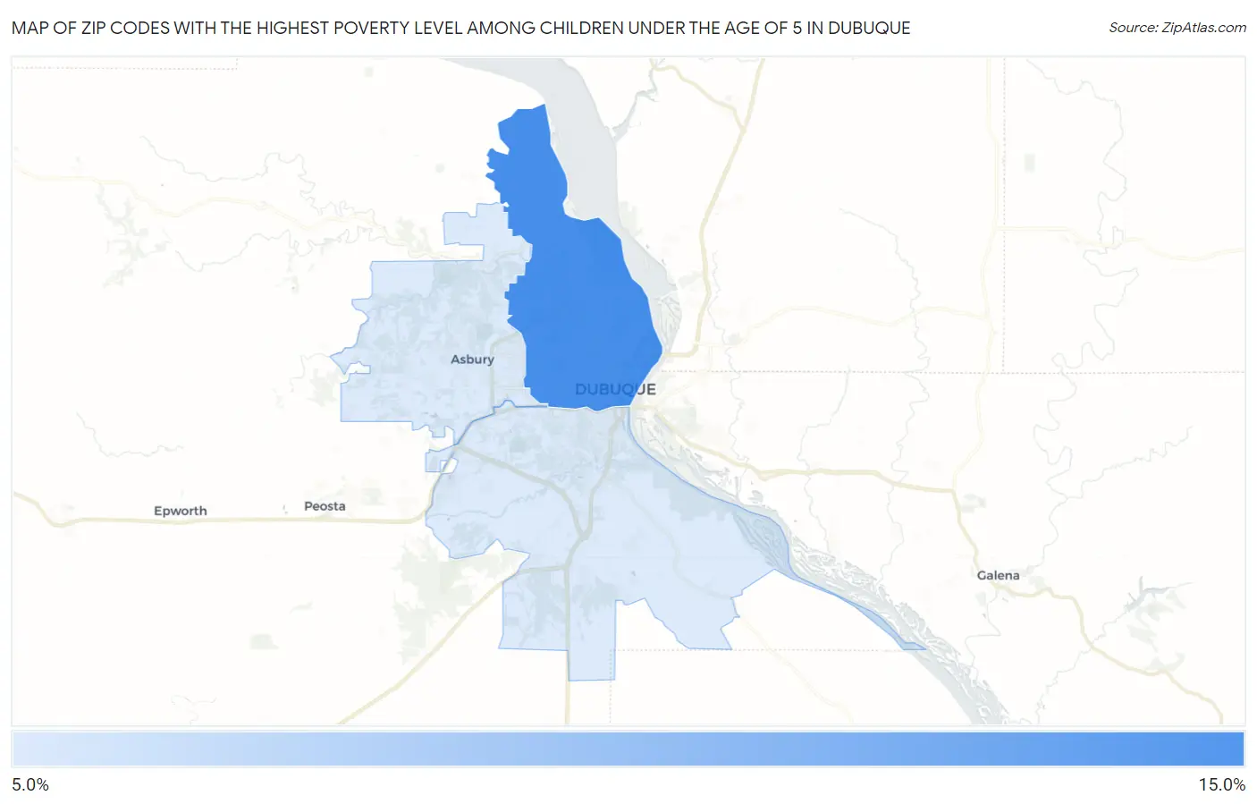 Zip Codes with the Highest Poverty Level Among Children Under the Age of 5 in Dubuque Map