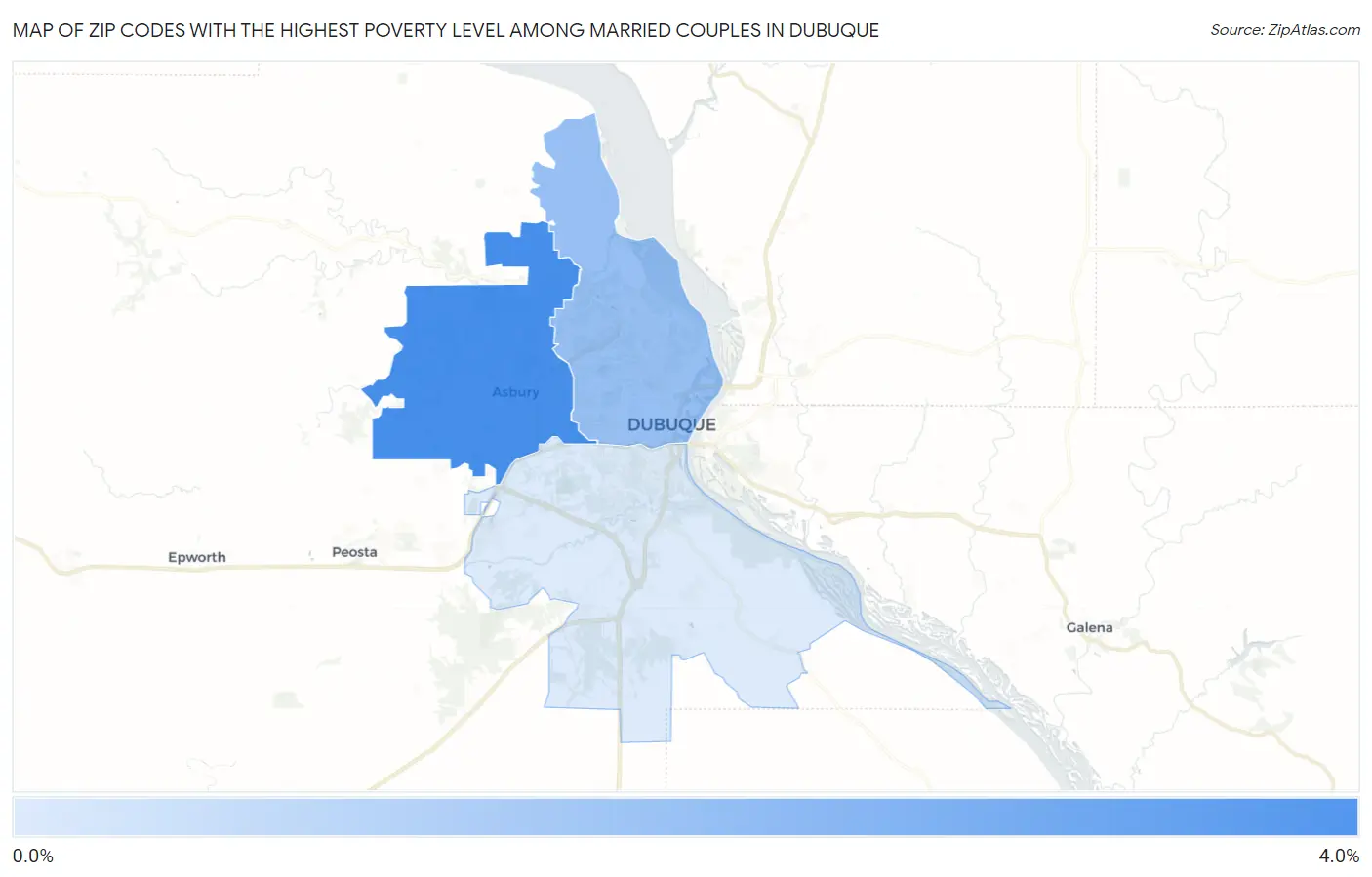 Zip Codes with the Highest Poverty Level Among Married Couples in Dubuque Map