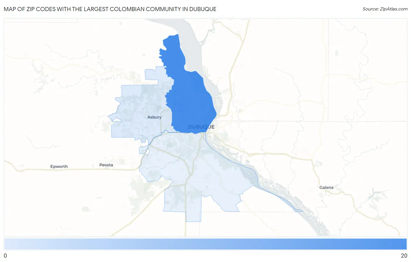 Zip Codes with the Largest Colombian Community in Dubuque Map