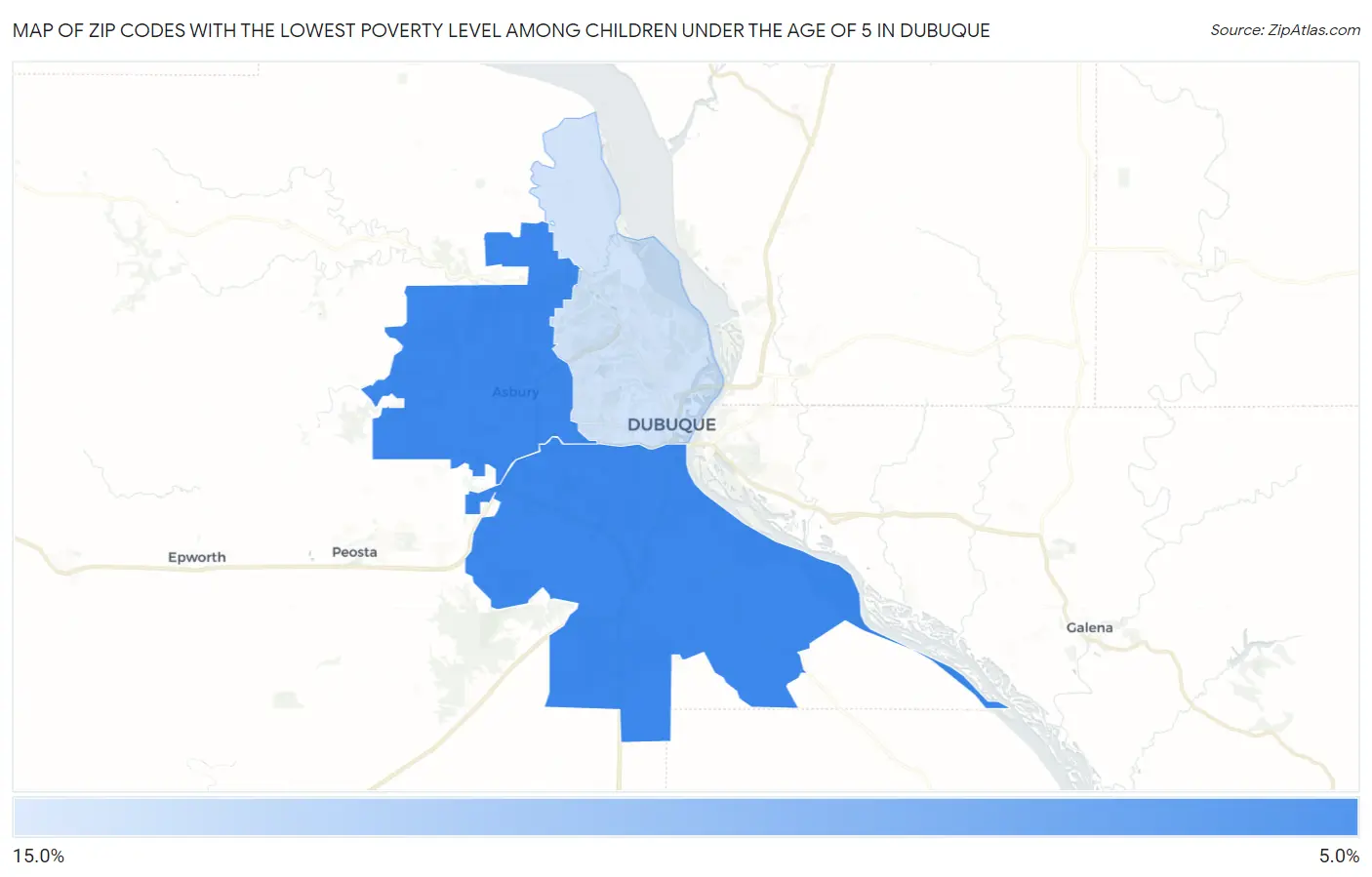 Zip Codes with the Lowest Poverty Level Among Children Under the Age of 5 in Dubuque Map