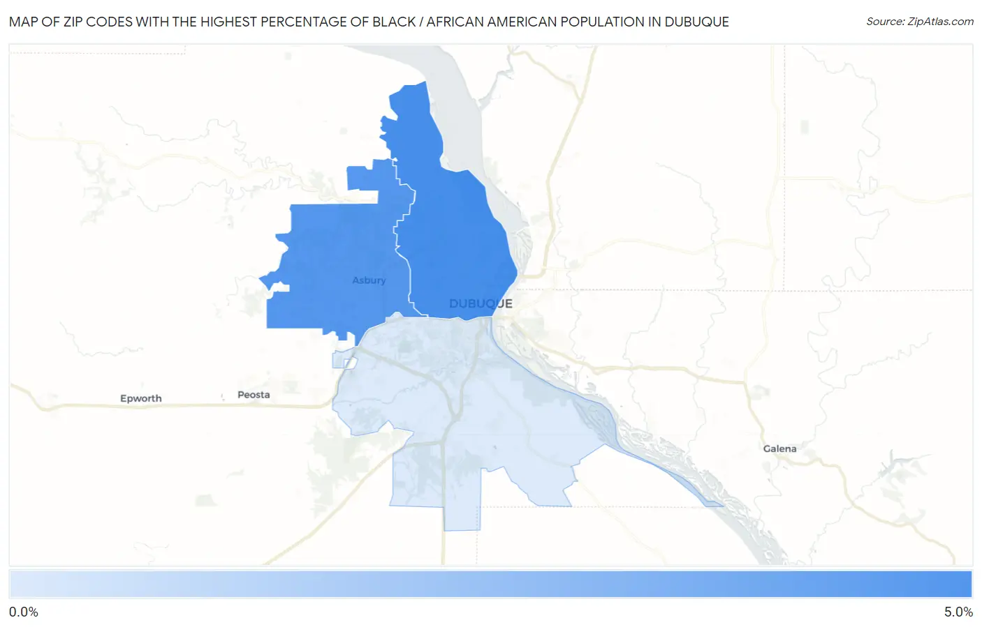 Zip Codes with the Highest Percentage of Black / African American Population in Dubuque Map