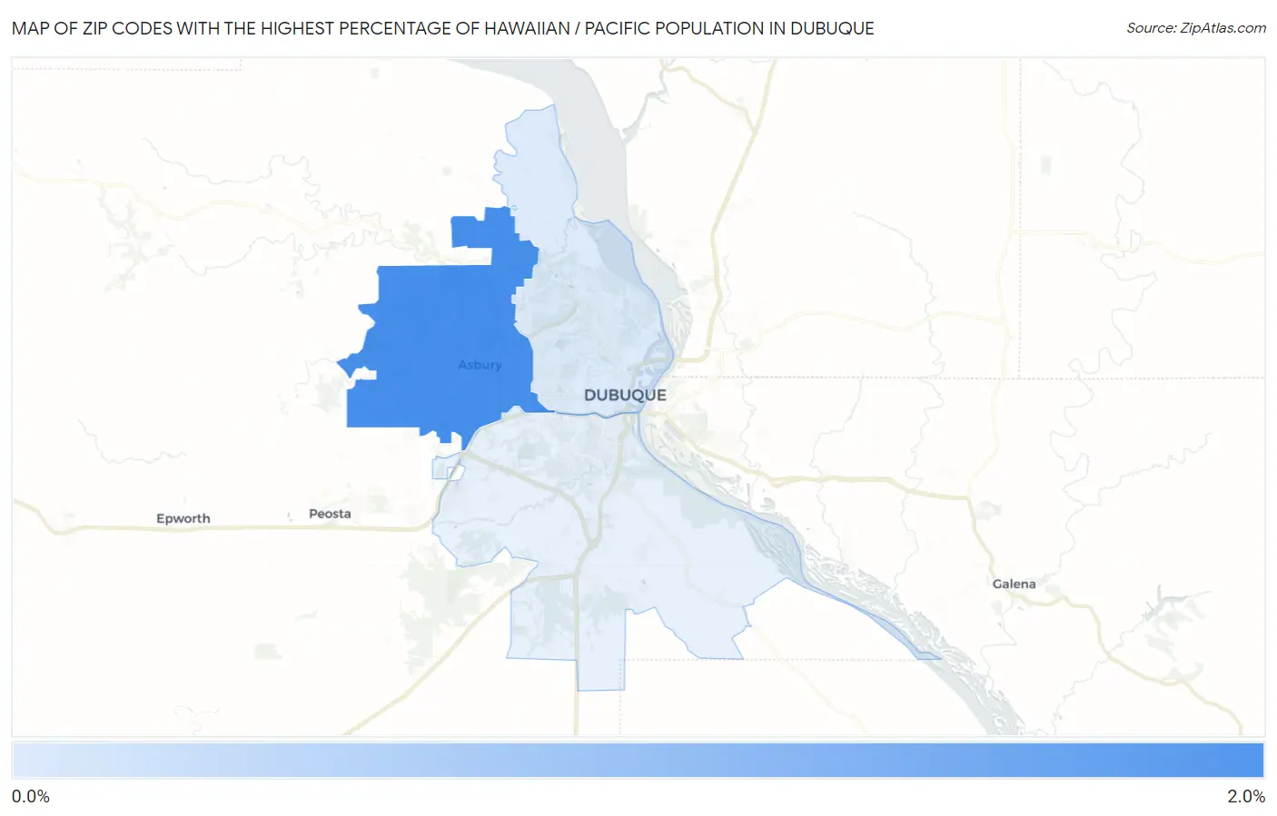 Zip Codes with the Highest Percentage of Hawaiian / Pacific Population in Dubuque Map
