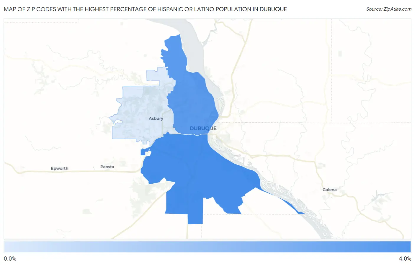 Zip Codes with the Highest Percentage of Hispanic or Latino Population in Dubuque Map