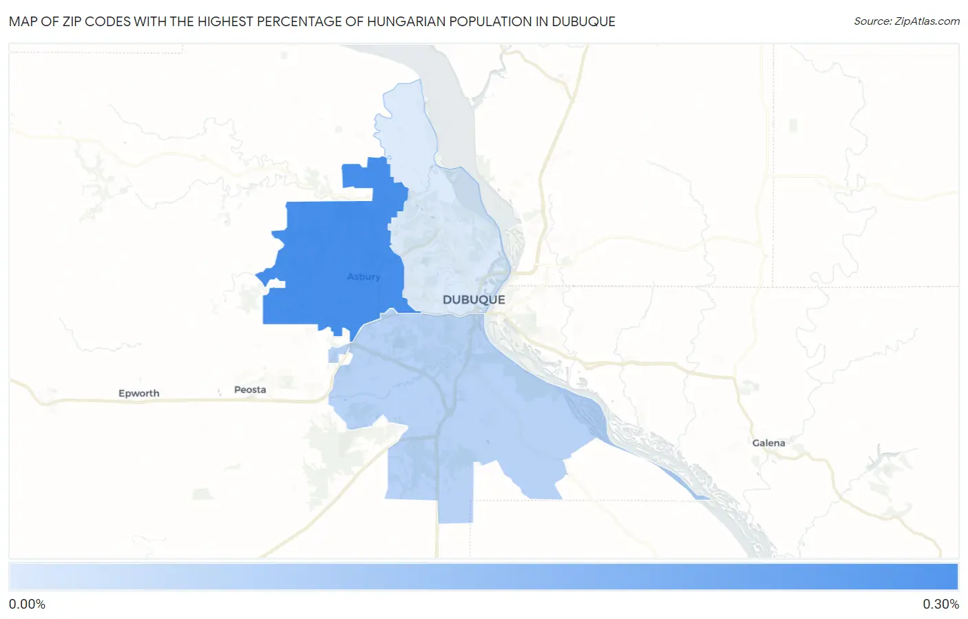 Zip Codes with the Highest Percentage of Hungarian Population in Dubuque Map