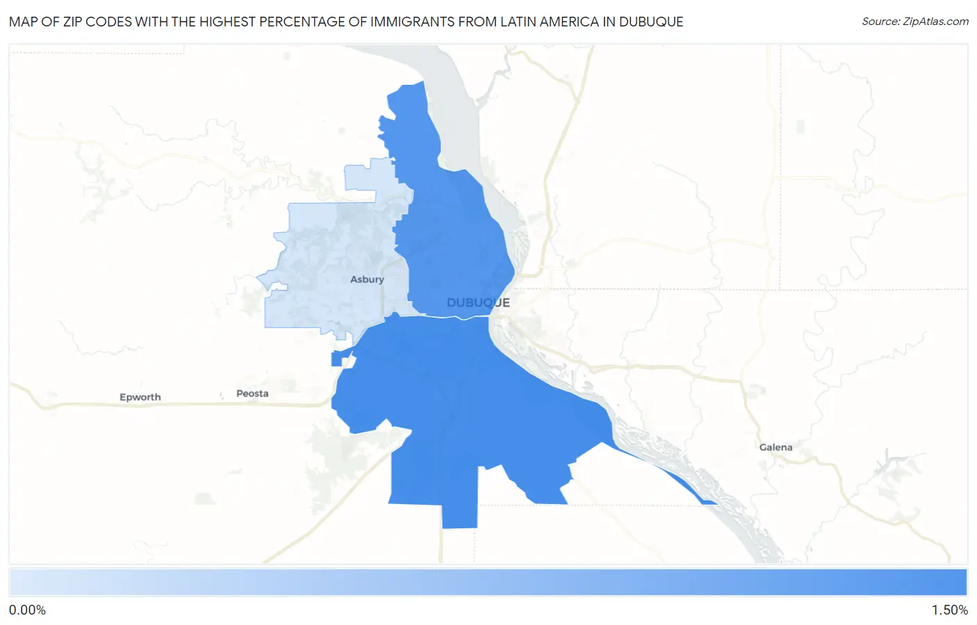 Zip Codes with the Highest Percentage of Immigrants from Latin America in Dubuque Map
