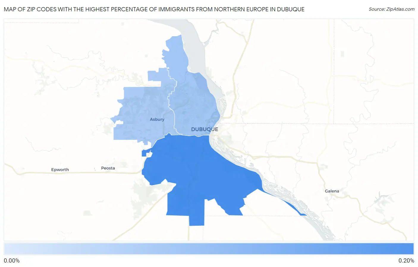 Zip Codes with the Highest Percentage of Immigrants from Northern Europe in Dubuque Map