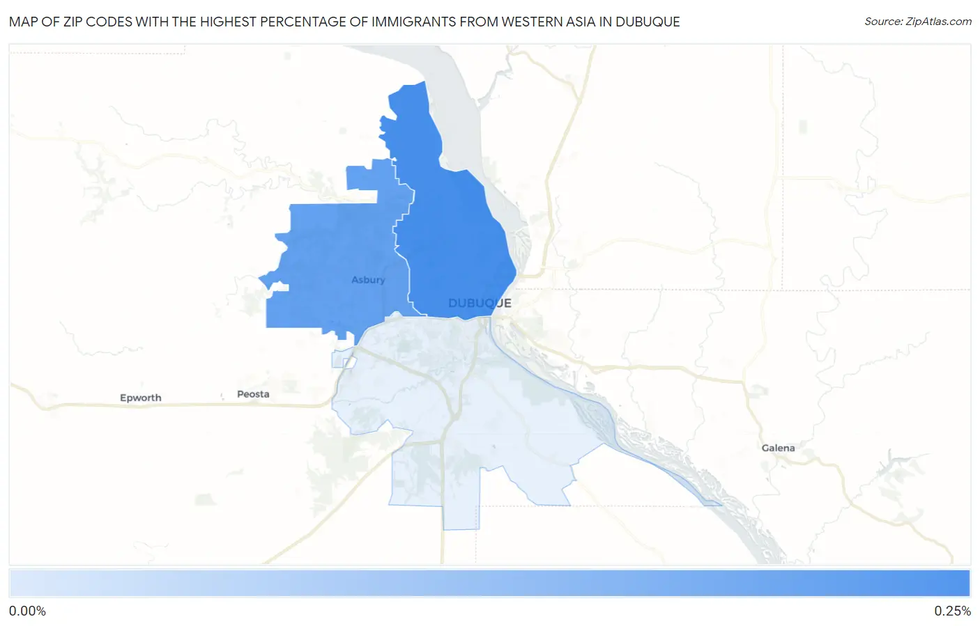 Zip Codes with the Highest Percentage of Immigrants from Western Asia in Dubuque Map