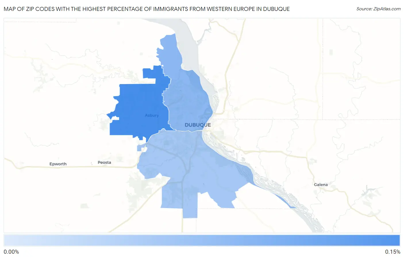 Zip Codes with the Highest Percentage of Immigrants from Western Europe in Dubuque Map