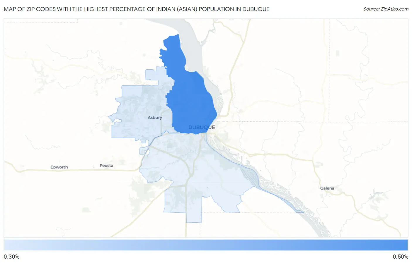 Zip Codes with the Highest Percentage of Indian (Asian) Population in Dubuque Map