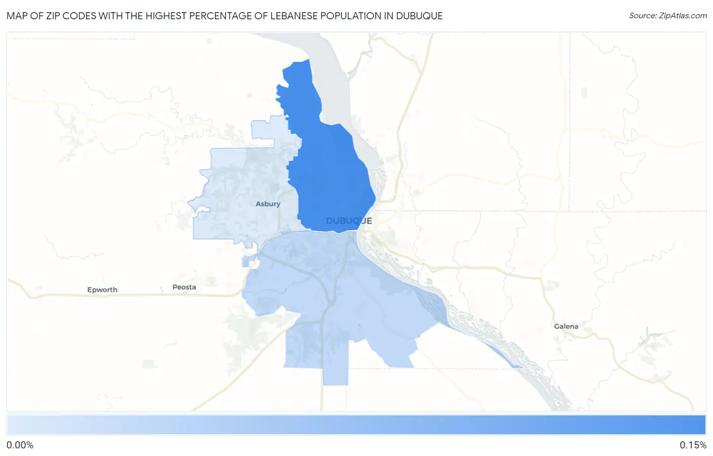 Zip Codes with the Highest Percentage of Lebanese Population in Dubuque Map