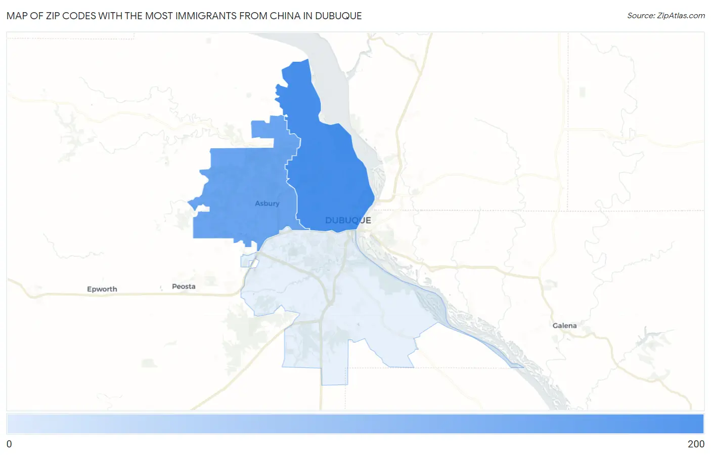 Zip Codes with the Most Immigrants from China in Dubuque Map