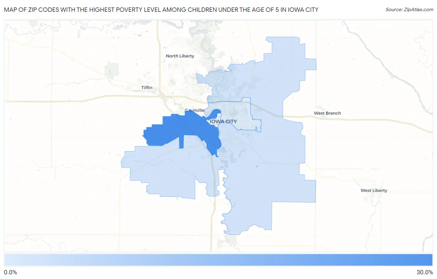 Zip Codes with the Highest Poverty Level Among Children Under the Age of 5 in Iowa City Map