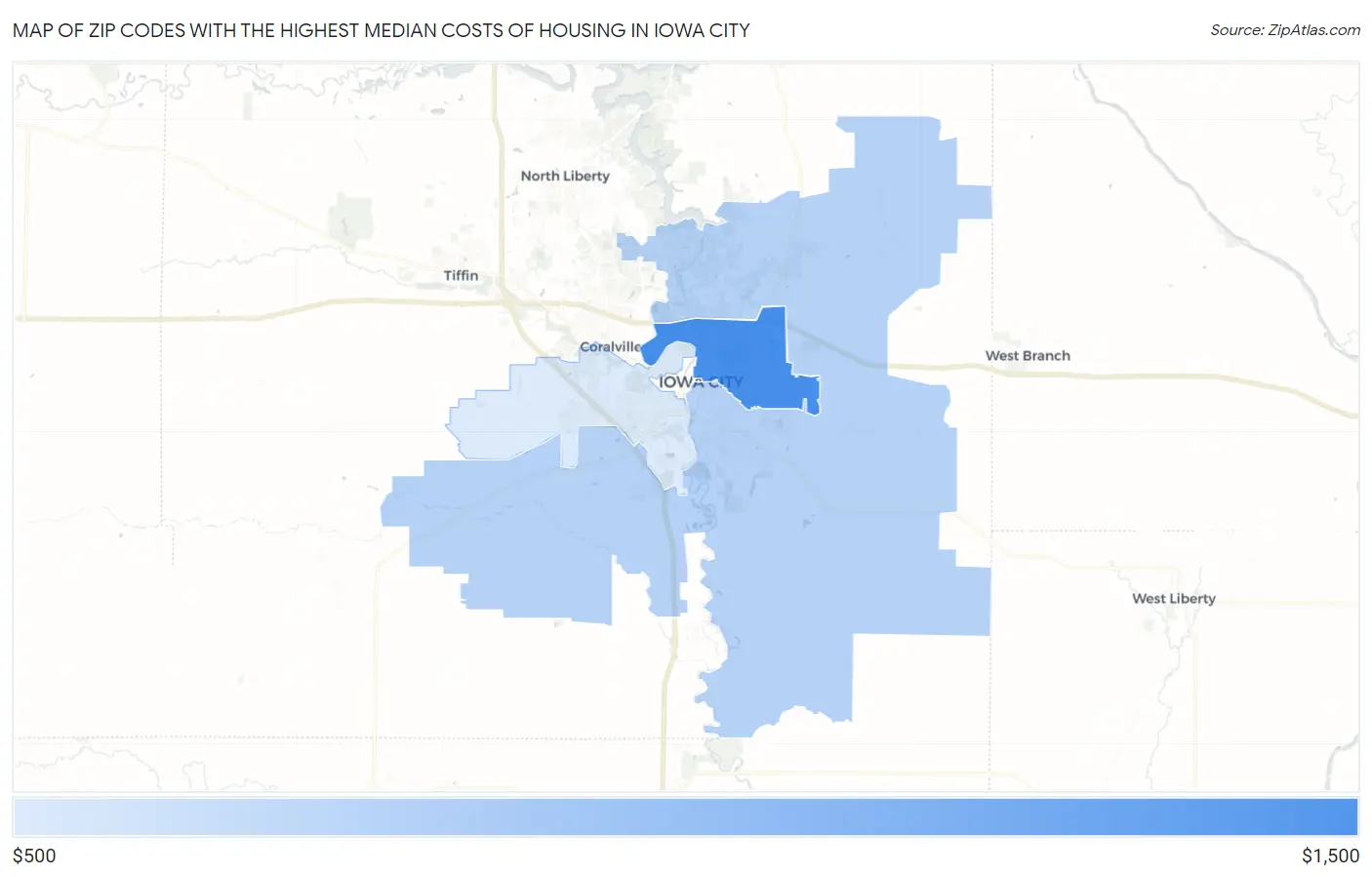 Zip Codes with the Highest Median Costs of Housing in Iowa City Map