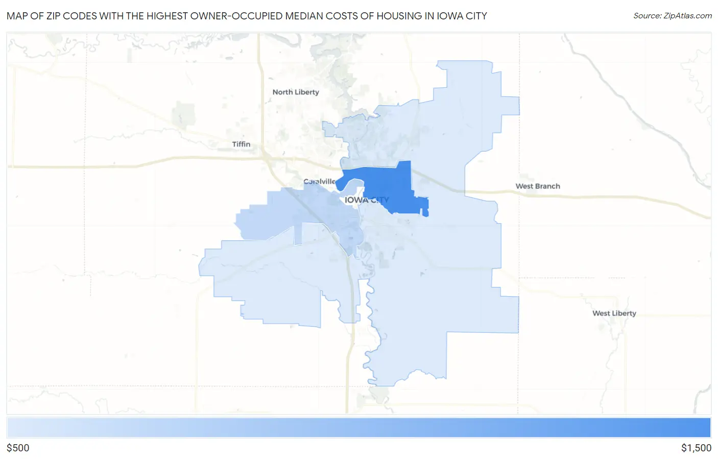 Zip Codes with the Highest Owner-Occupied Median Costs of Housing in Iowa City Map