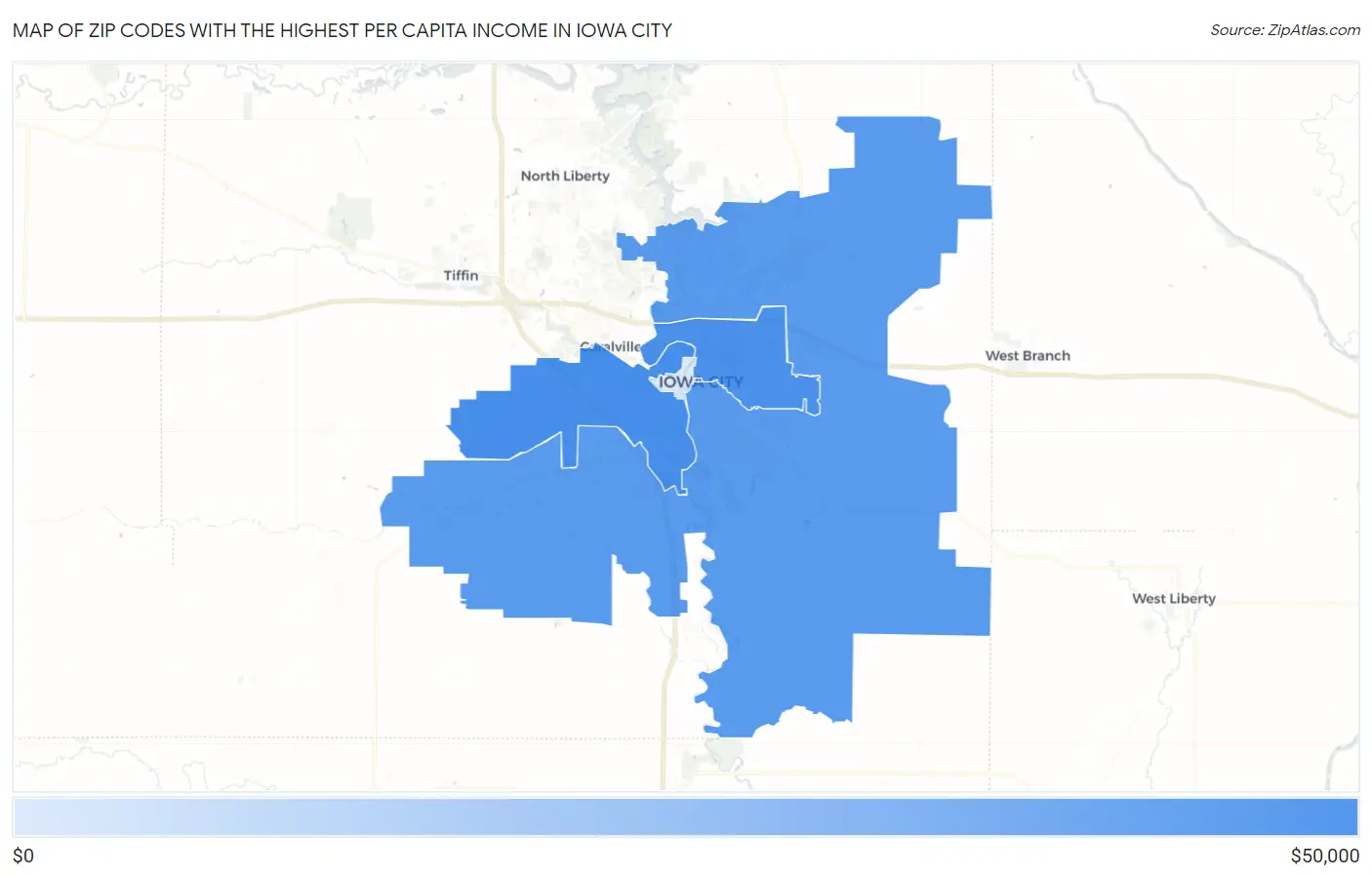 Zip Codes with the Highest Per Capita Income in Iowa City Map