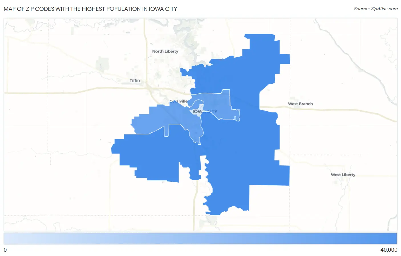 Zip Codes with the Highest Population in Iowa City Map