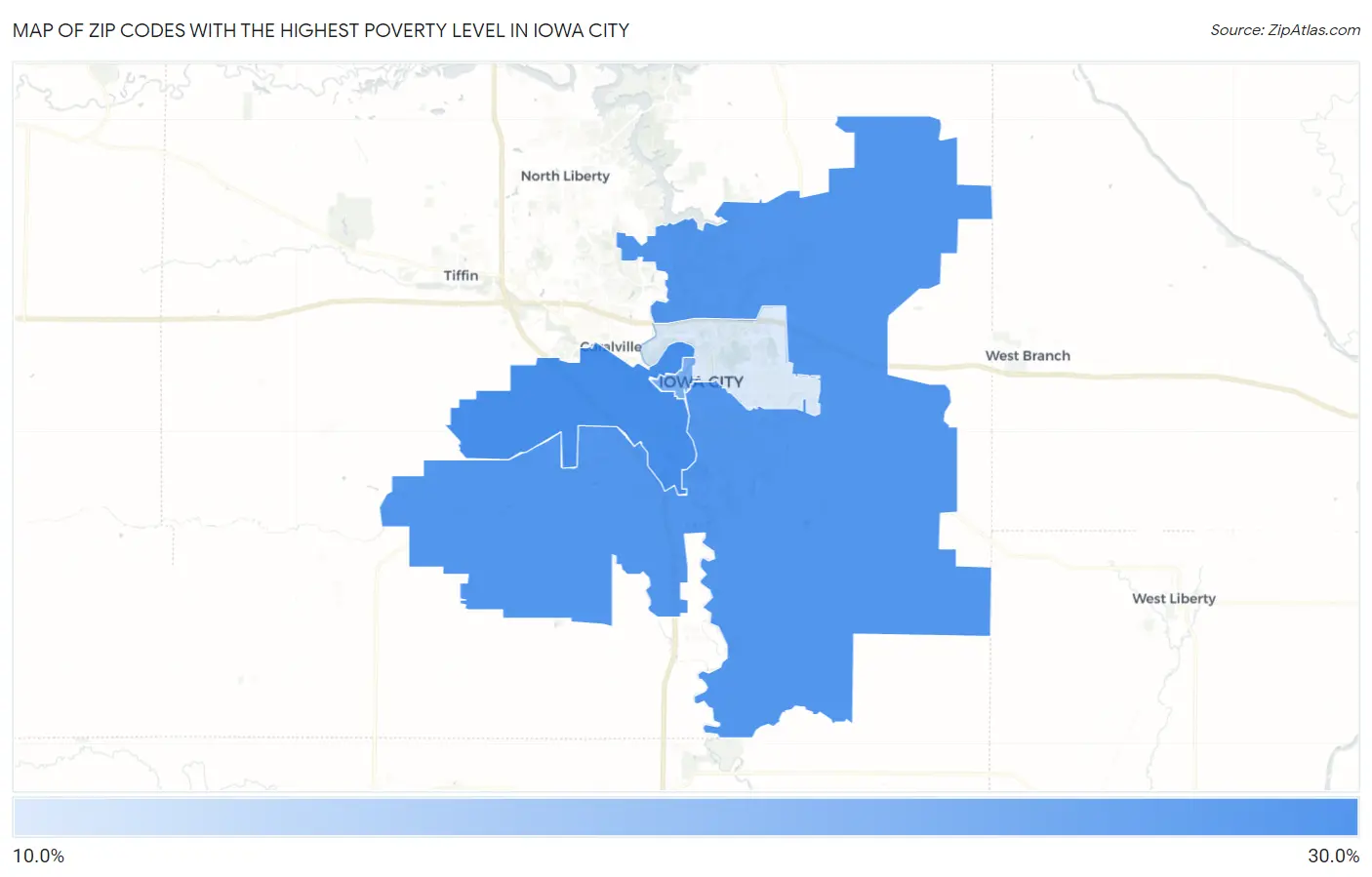 Zip Codes with the Highest Poverty Level in Iowa City Map