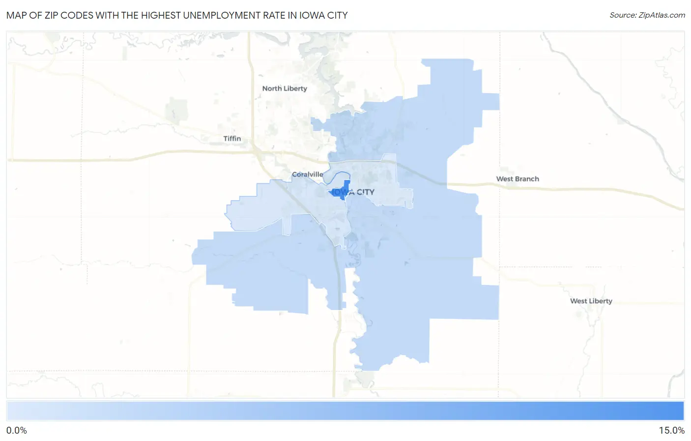 Zip Codes with the Highest Unemployment Rate in Iowa City Map