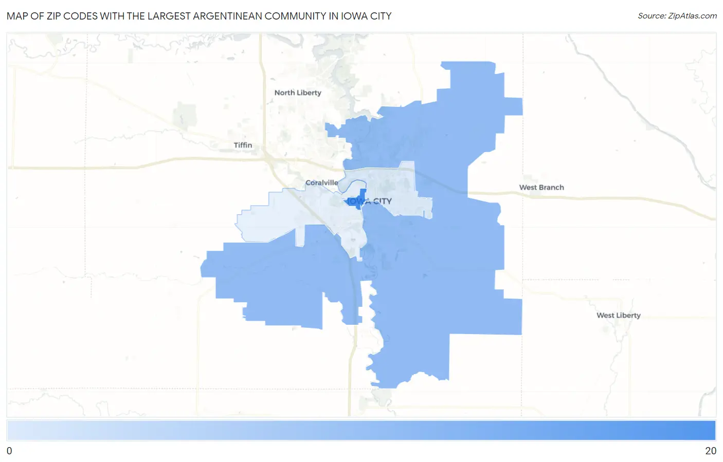 Zip Codes with the Largest Argentinean Community in Iowa City Map
