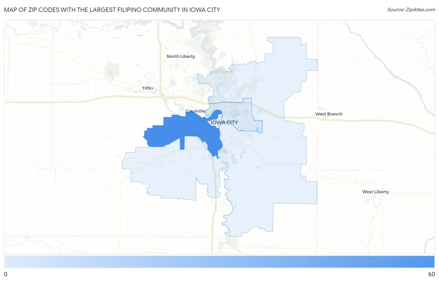 Zip Codes with the Largest Filipino Community in Iowa City Map