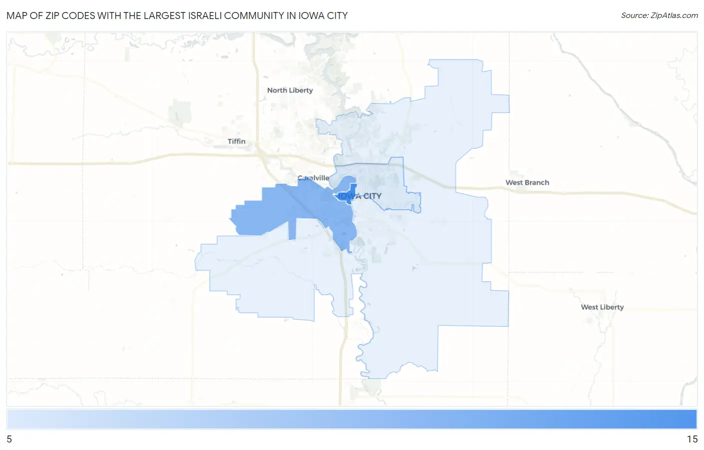 Zip Codes with the Largest Israeli Community in Iowa City Map