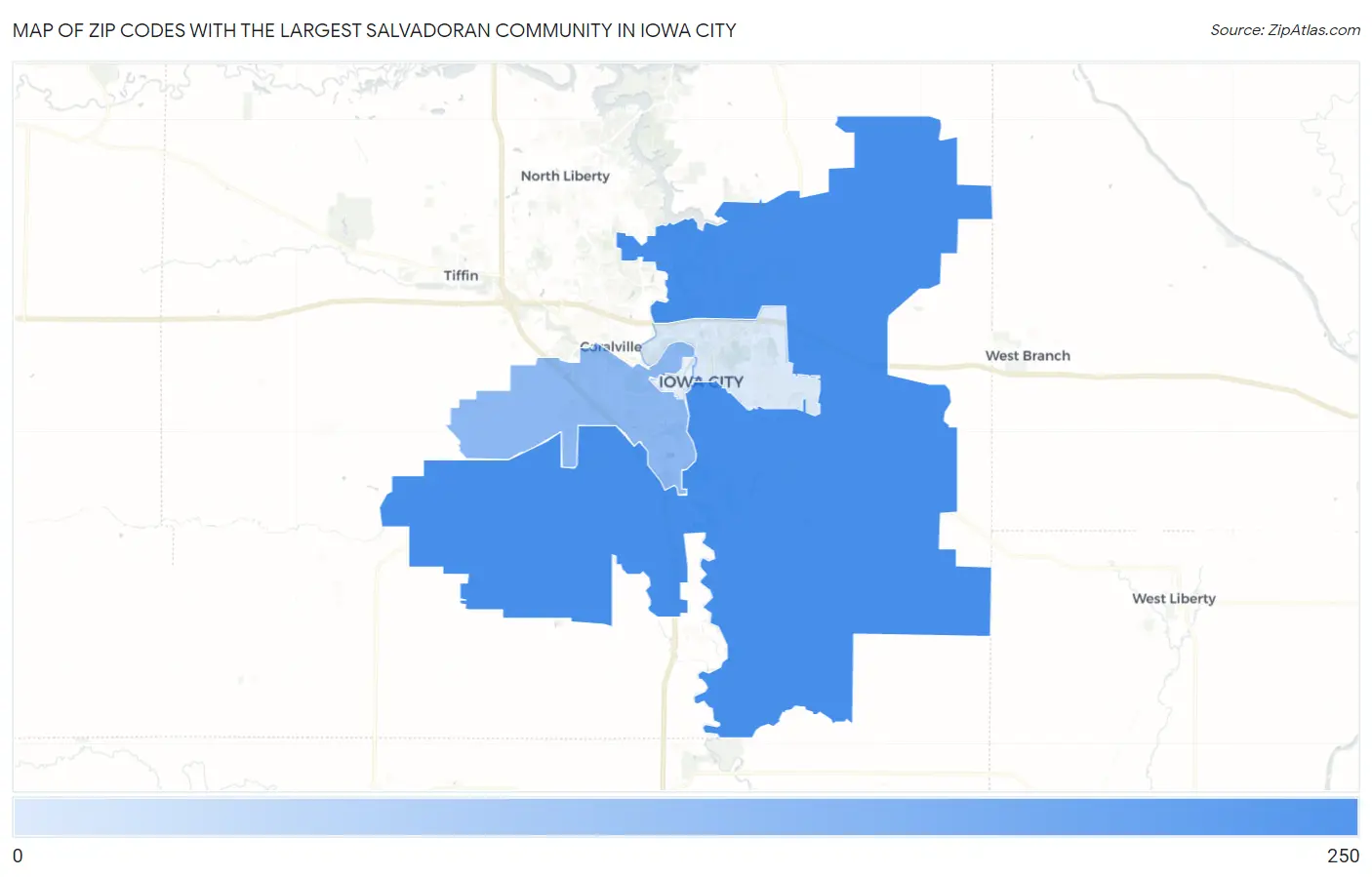 Zip Codes with the Largest Salvadoran Community in Iowa City Map