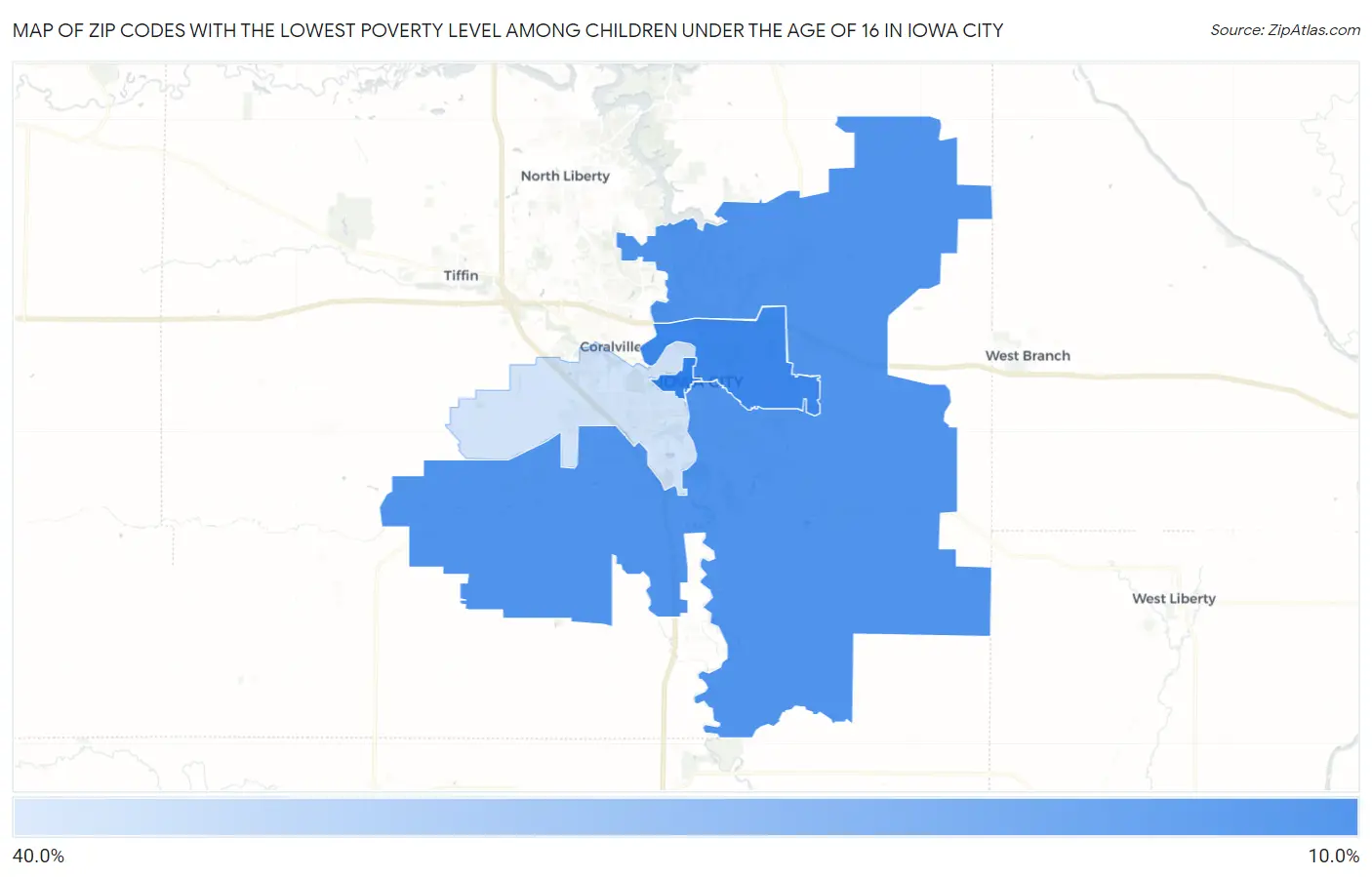 Zip Codes with the Lowest Poverty Level Among Children Under the Age of 16 in Iowa City Map