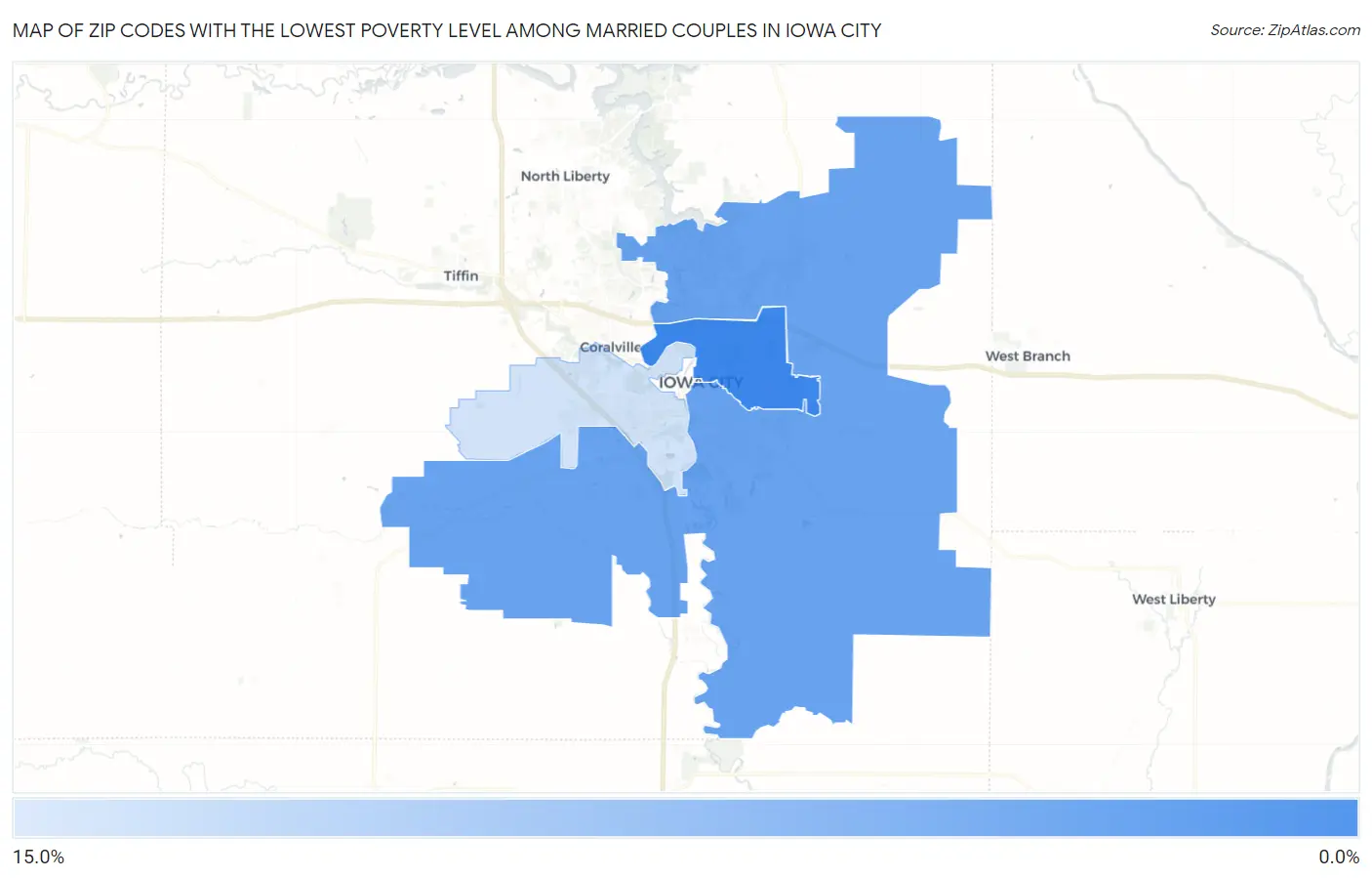 Zip Codes with the Lowest Poverty Level Among Married Couples in Iowa City Map
