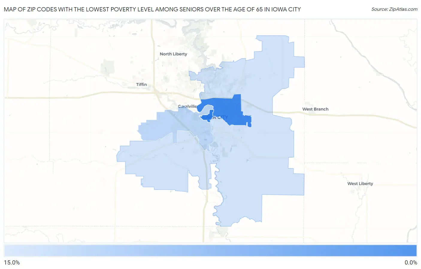 Zip Codes with the Lowest Poverty Level Among Seniors Over the Age of 65 in Iowa City Map