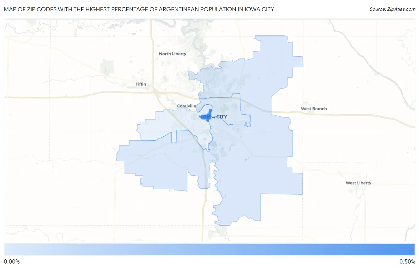 Zip Codes with the Highest Percentage of Argentinean Population in Iowa City Map