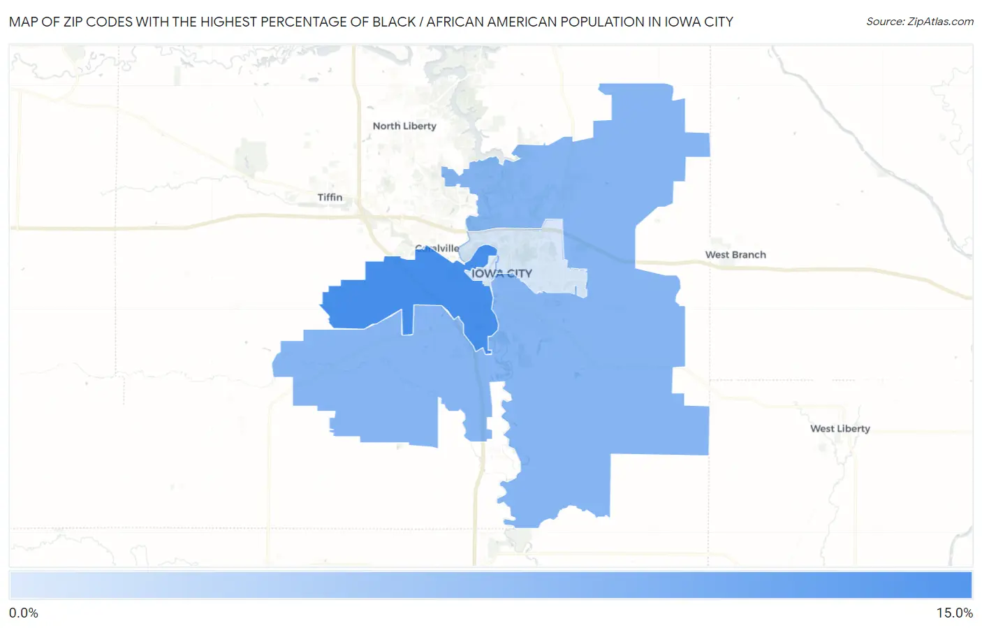 Zip Codes with the Highest Percentage of Black / African American Population in Iowa City Map