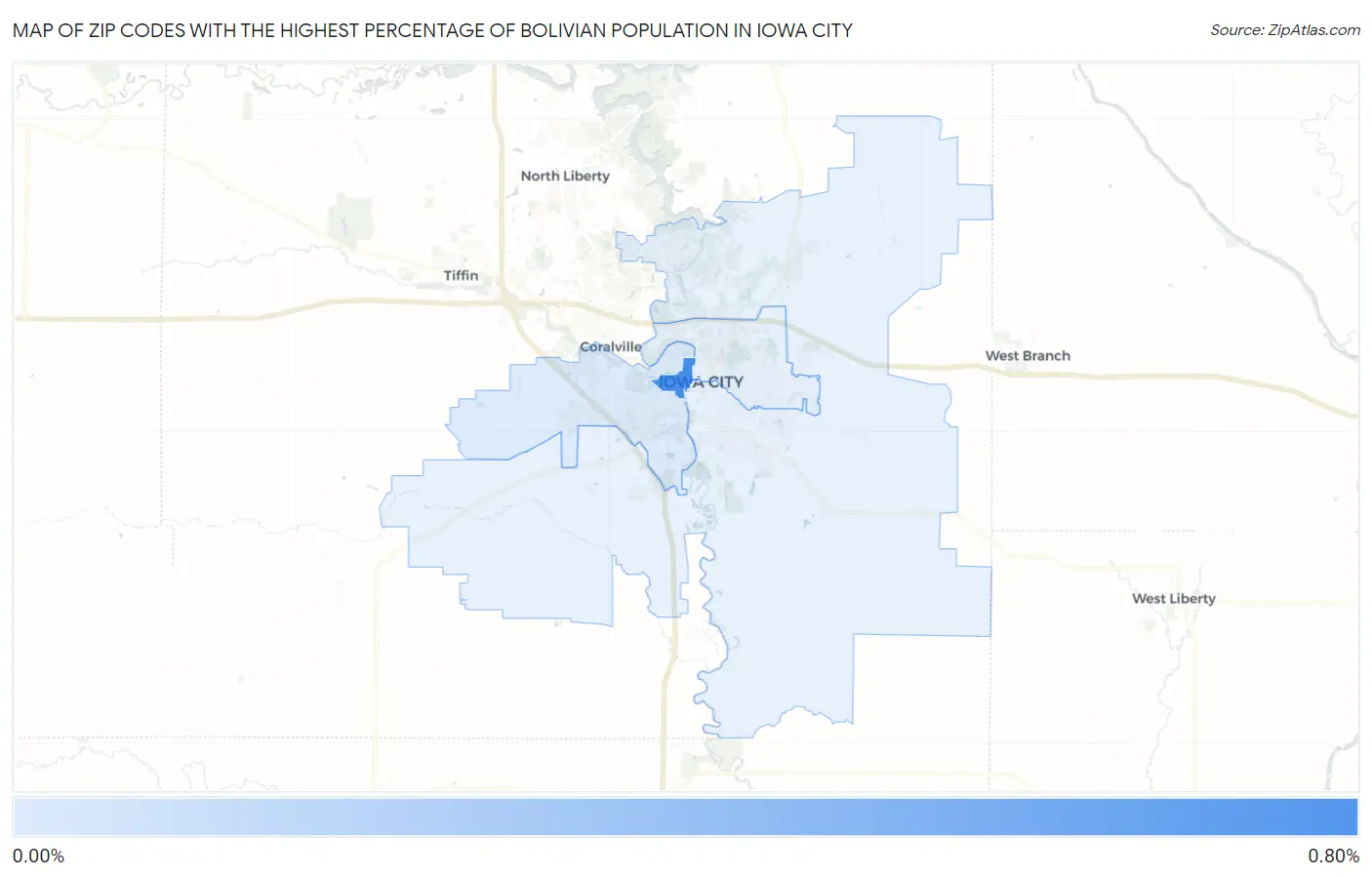Zip Codes with the Highest Percentage of Bolivian Population in Iowa City Map