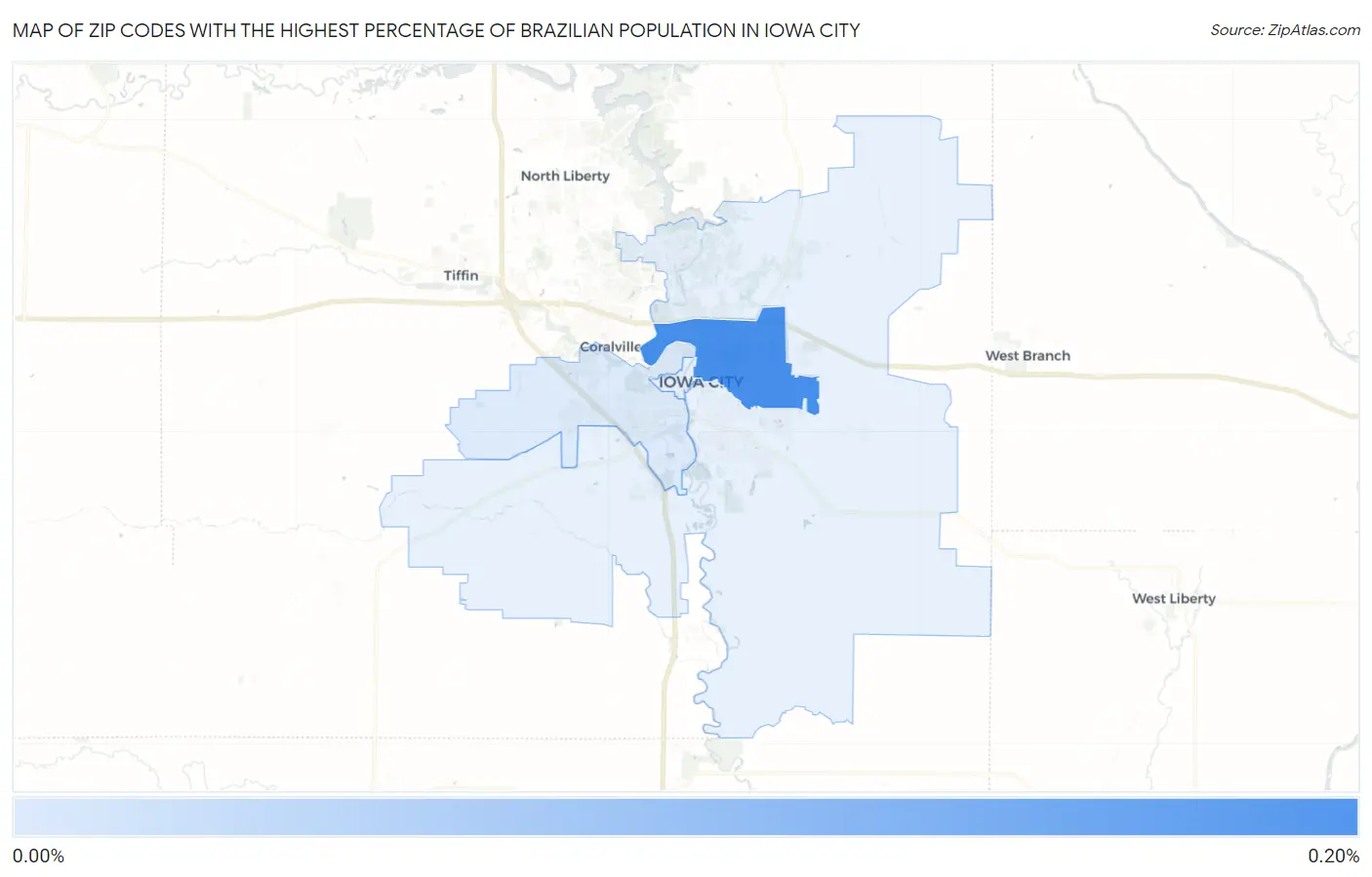 Zip Codes with the Highest Percentage of Brazilian Population in Iowa City Map
