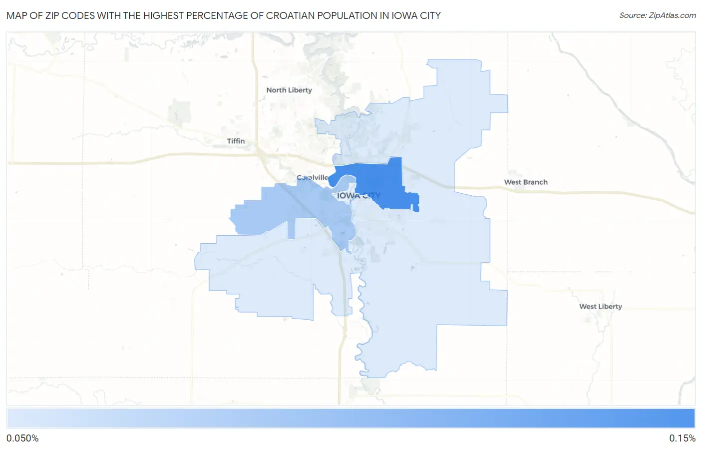 Zip Codes with the Highest Percentage of Croatian Population in Iowa City Map